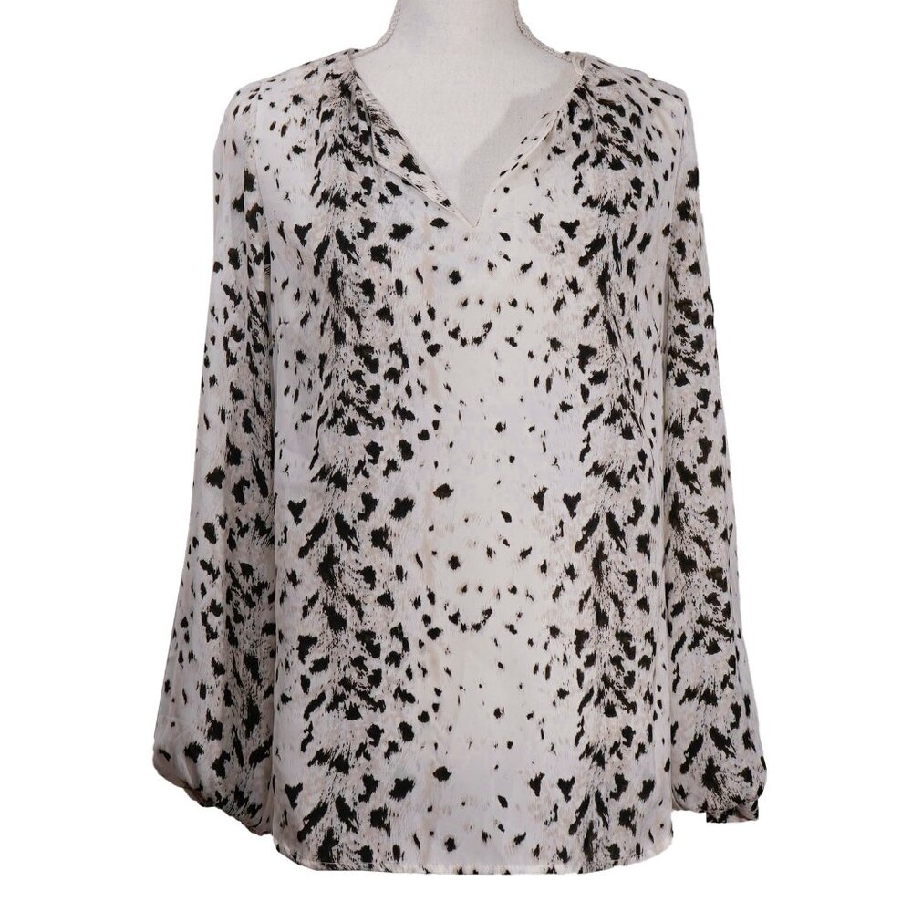 DALIA Tunic White Leopard Print Shirt Long Sleeve Popover Top